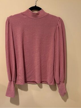 21 Saints Mock Neck Puff Sleeve Pink Sweater